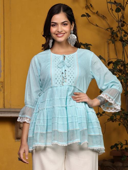 light blue self design peplum top - 21034884 -  Standard Image - 0