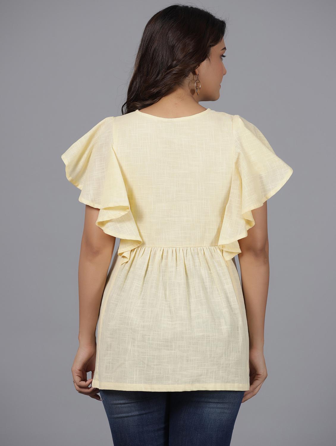 yellow self design embroidered detailed top - 21034887 - Standard Image - 2