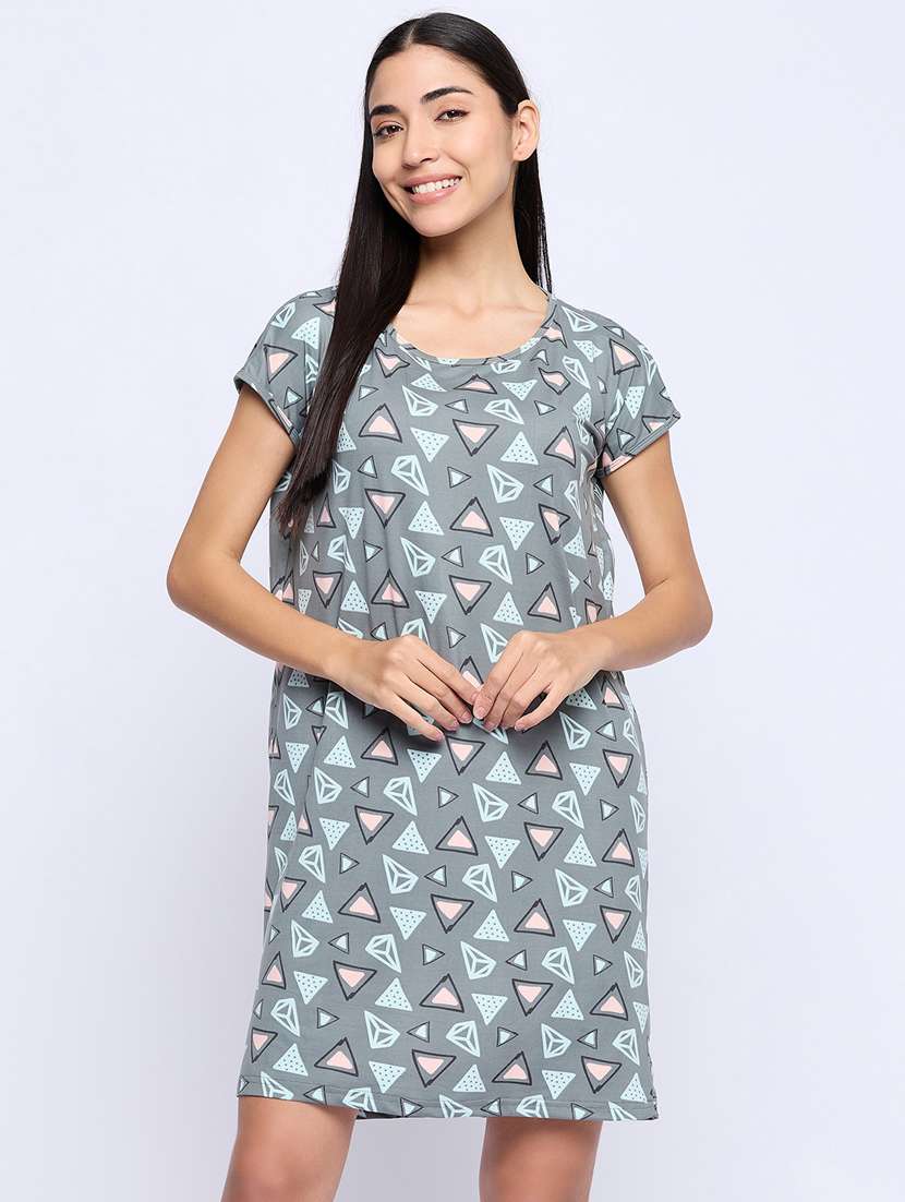 women grey geometric printed nighties - 21034917 -  Zoom Image - 0