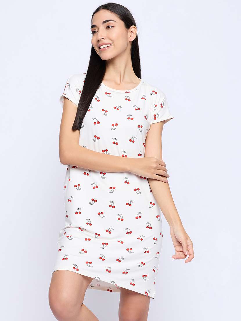 women printed round neck sleepshirt