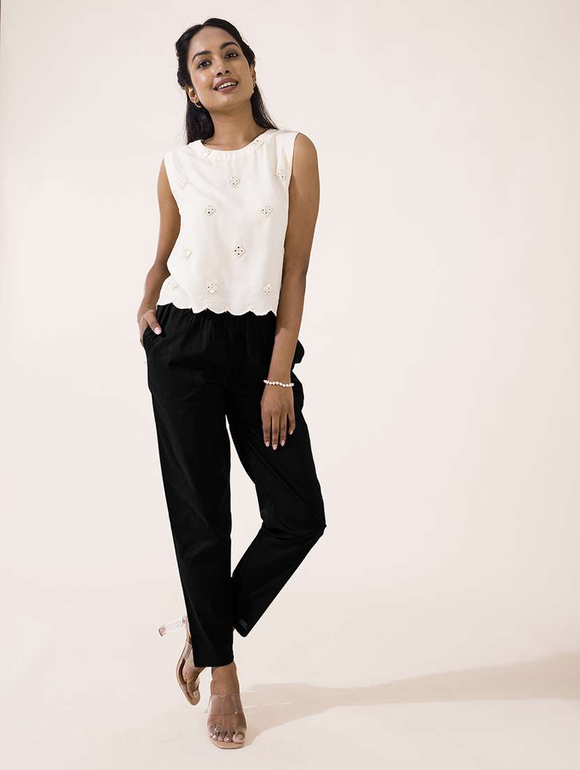 women solid mid rise ankle length tapered pant - 21035288 -  Standard Image - 2