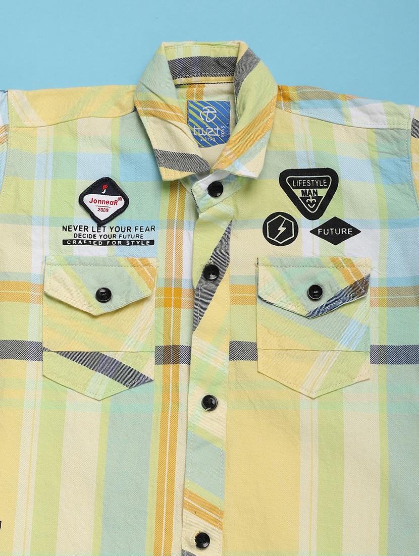boy yellow checkered casual shirt - 21035519 - Standard Image - 2