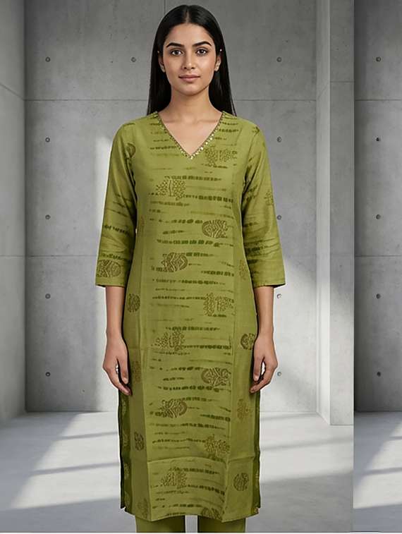women printed three quarter sleeve straight kurta - 21036148 -  Standard Image - 2