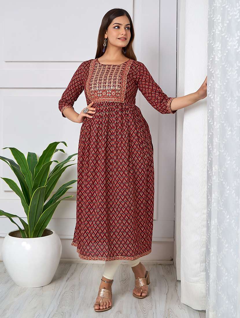 women printed three quarter sleeve kurta - 21036161 -  Standard Image - 2