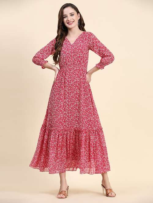 pink georgette tiered dress  - 21036517 -  Standard Image - 0