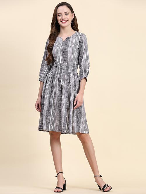 grey printed detailed knee length dress - 21036522 -  Standard Image - 0