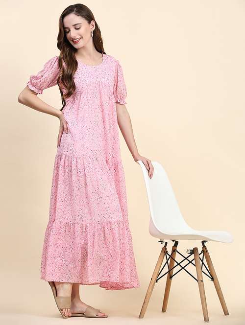 pink floral printed tiered detailed maxi dress - 21036525 -  Standard Image - 0