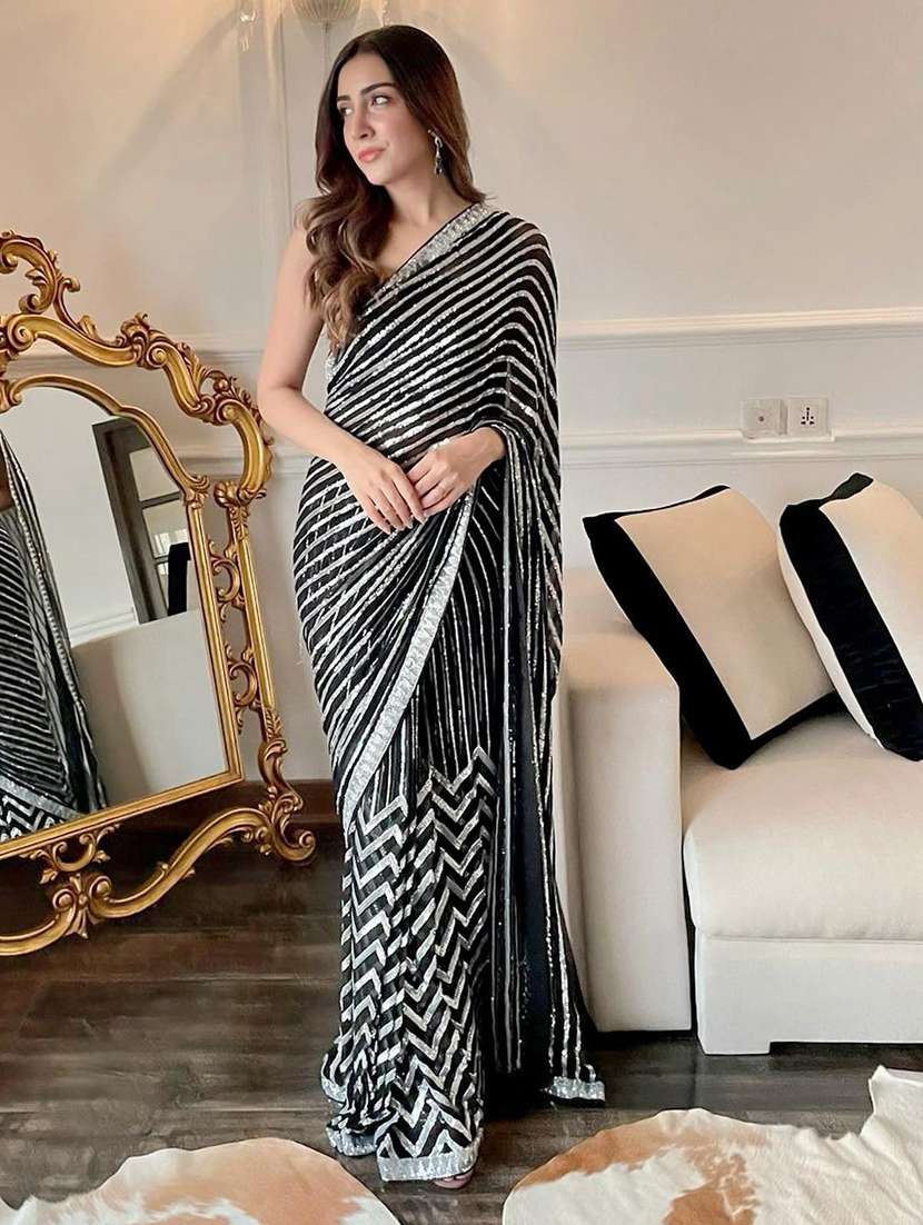 women sequined work saree with blouse
