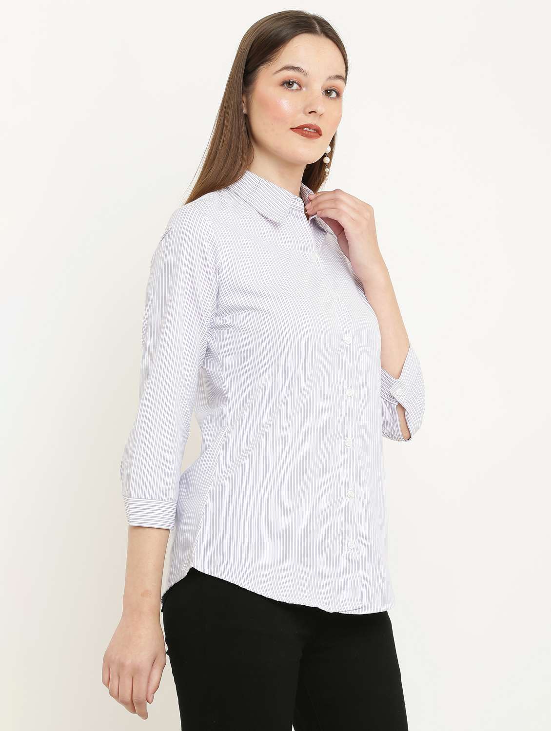 white cotton blend striped shirt - 21036872 - Standard Image - 2