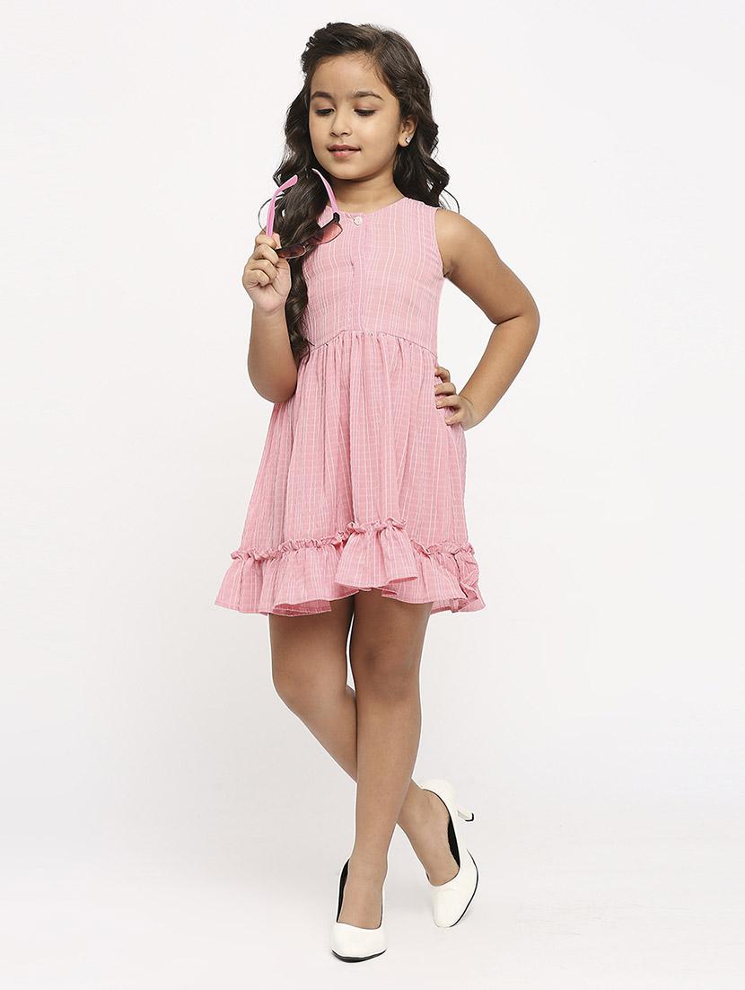 girls pink checked printed frock - 21036897 - Standard Image - 2