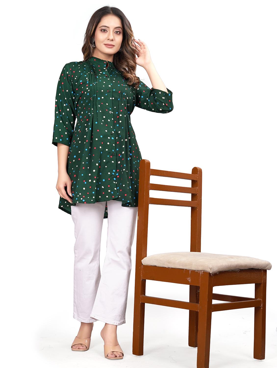 women polka print mandarin neck tunic - 21037232 - Standard Image - 2