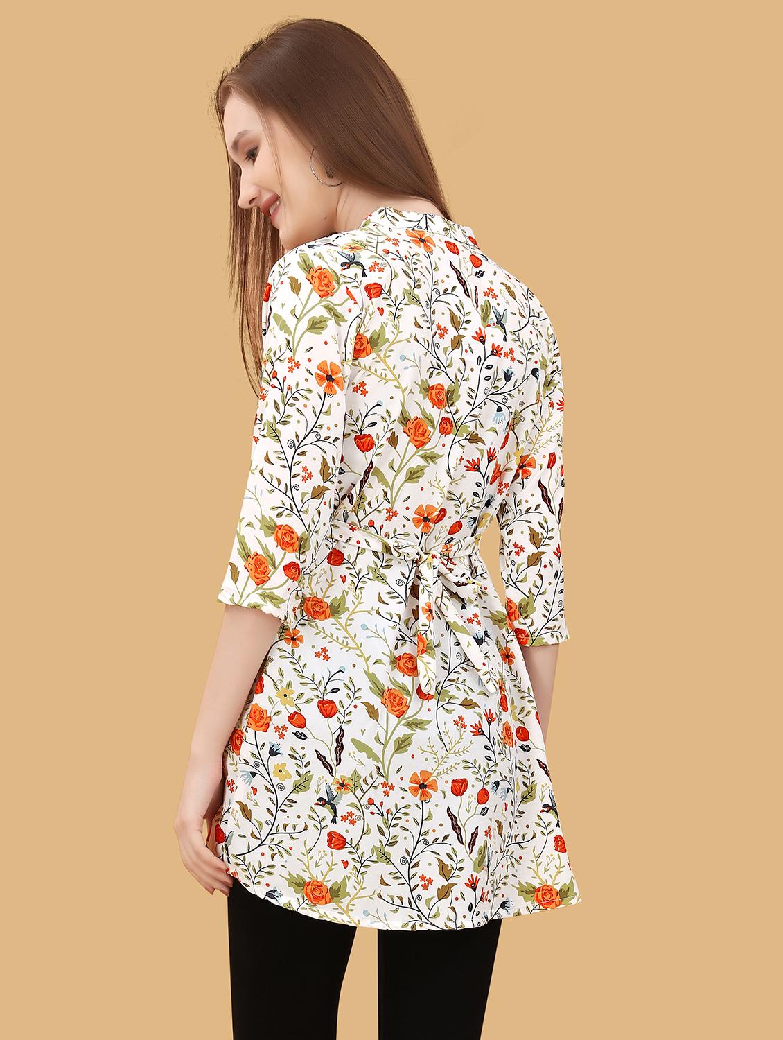 women floral print mandarin neck tunic - 21037233 - Standard Image - 2