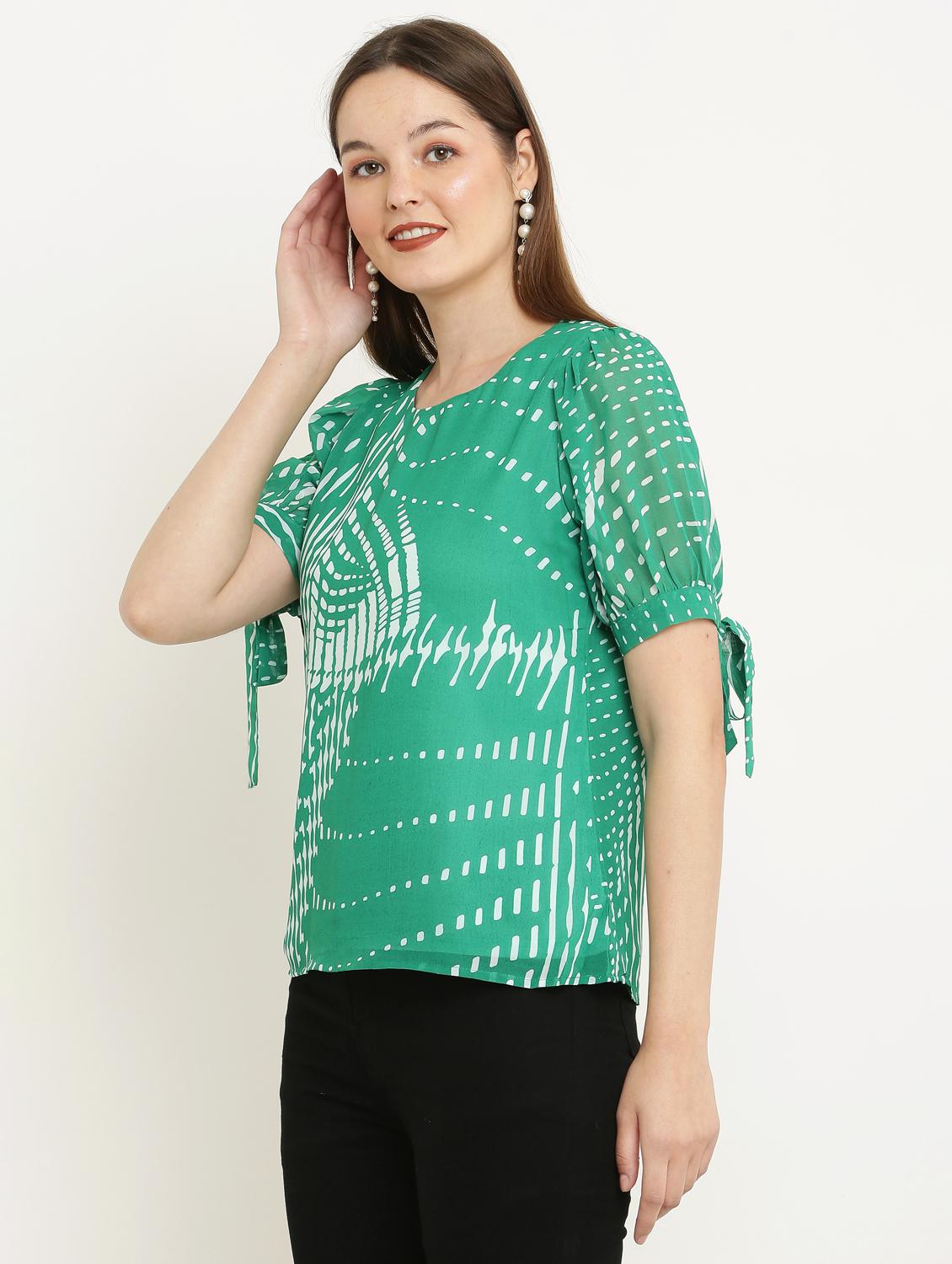 green printed round neck top - 21037494 - Standard Image - 2