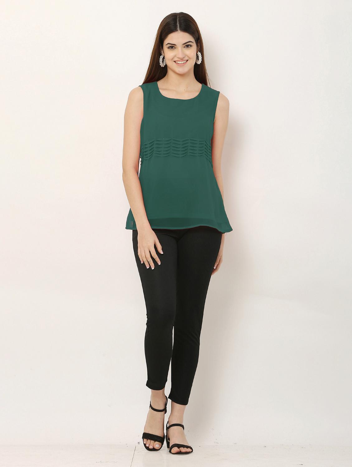 green georgette plain top - 21037495 - Standard Image - 2