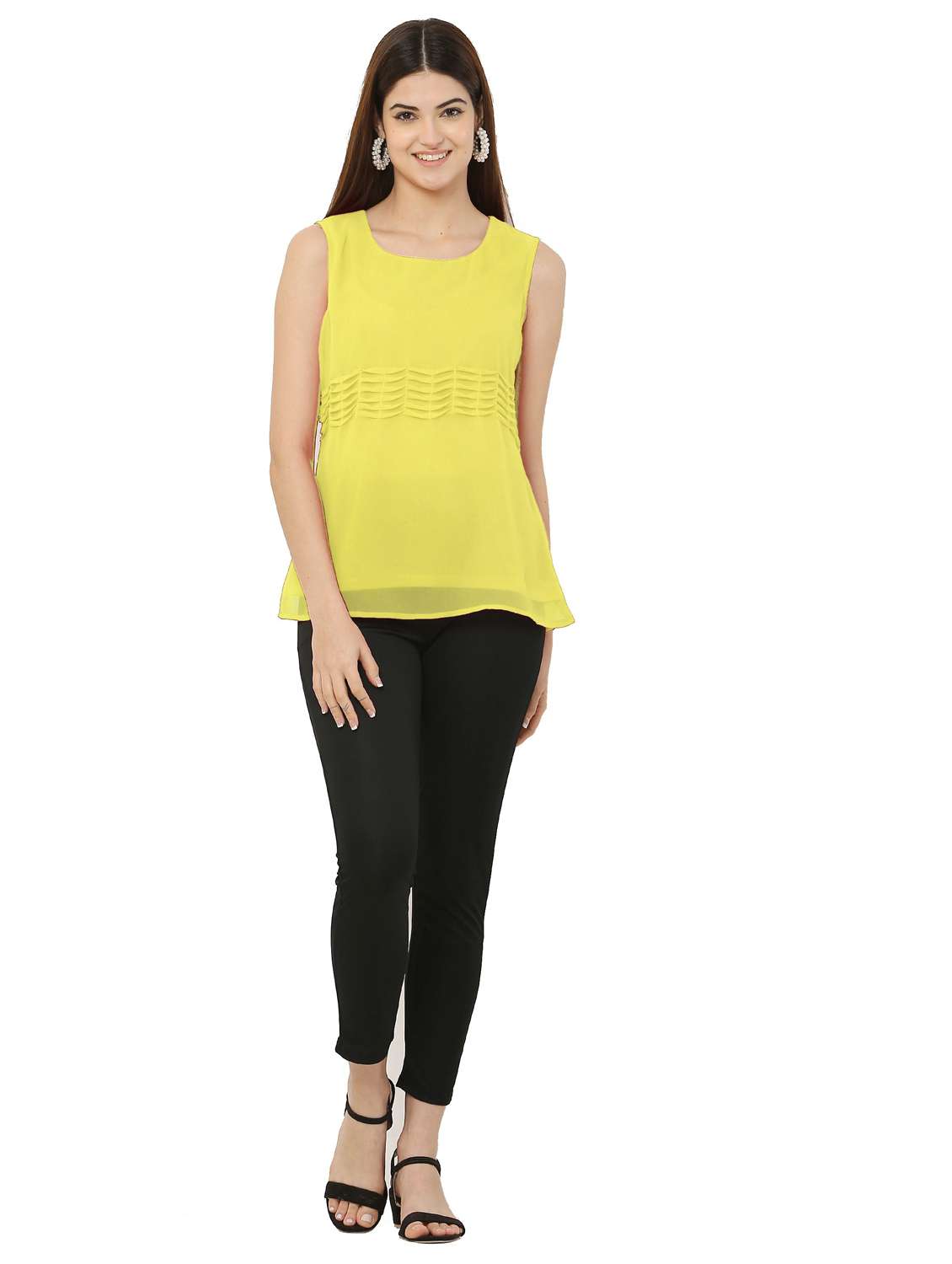 yellow solid georgette regular top - 21037498 - Standard Image - 2