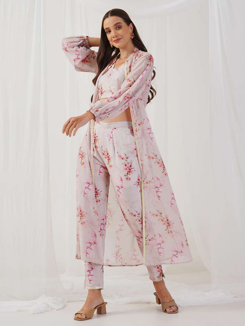 cream floral printed fusion set