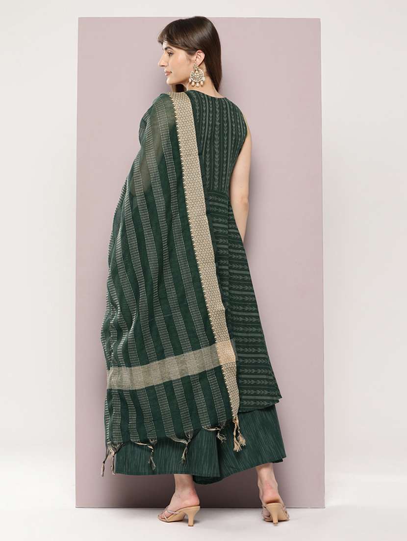 women teal sleeveless kurta palazzo with dupatta set - 21037517 -  Standard Image - 2