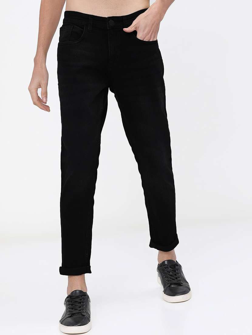 men black mid rise plain jeans
