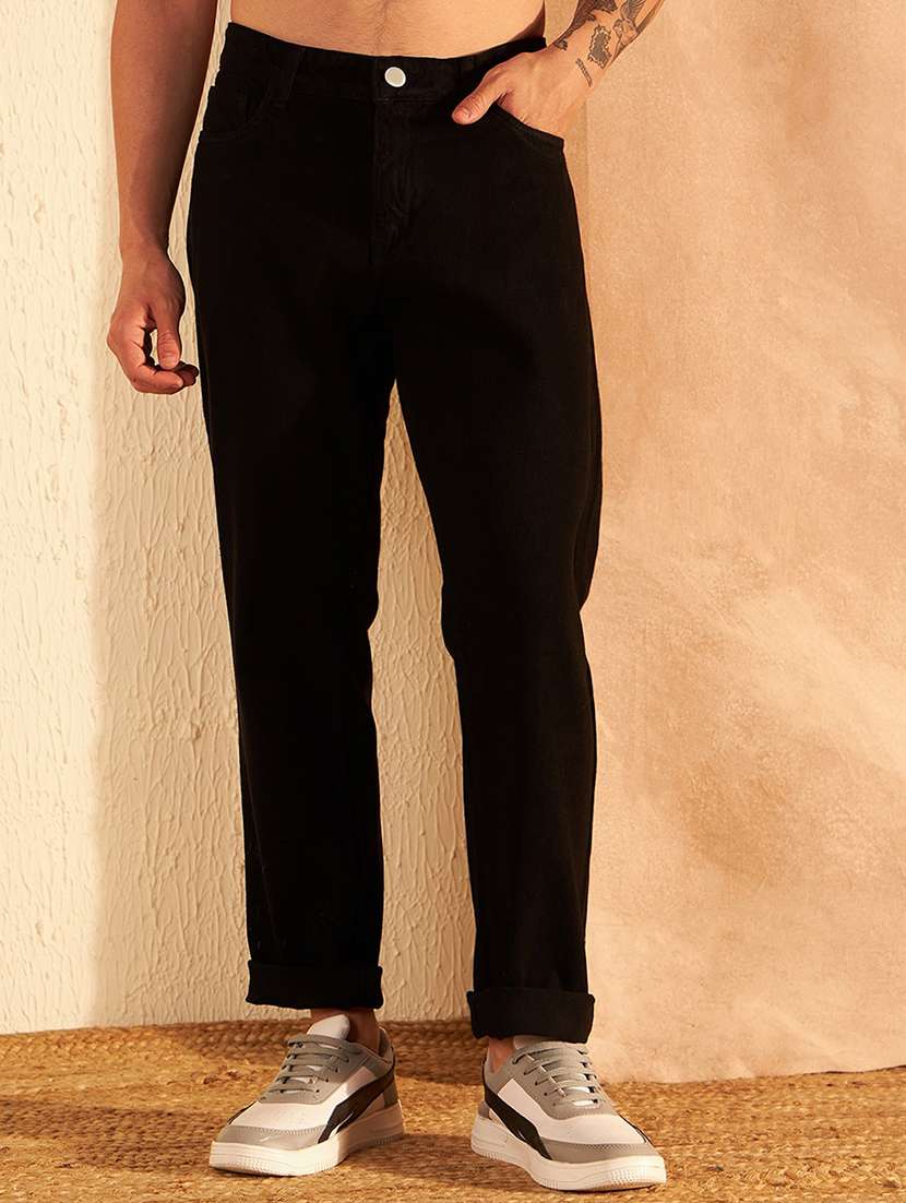 men black mid rise plain jeans