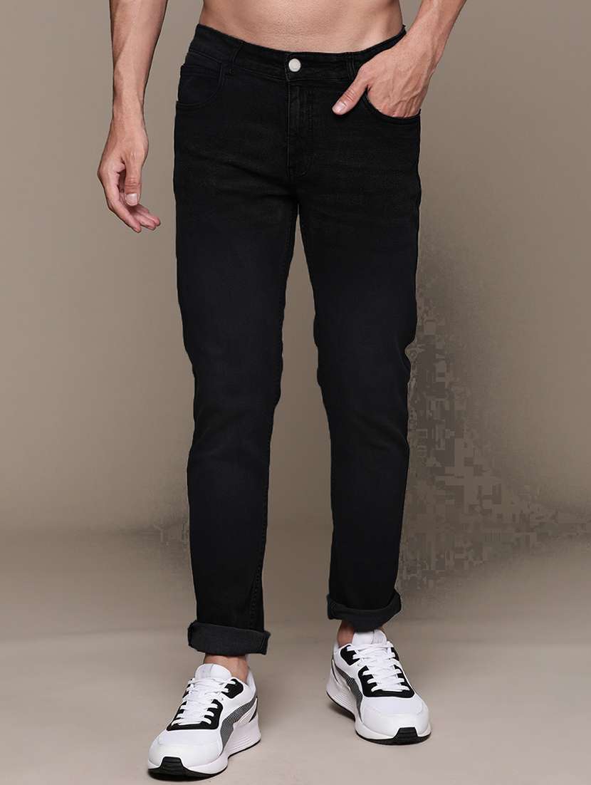 men black mid rise plain jeans