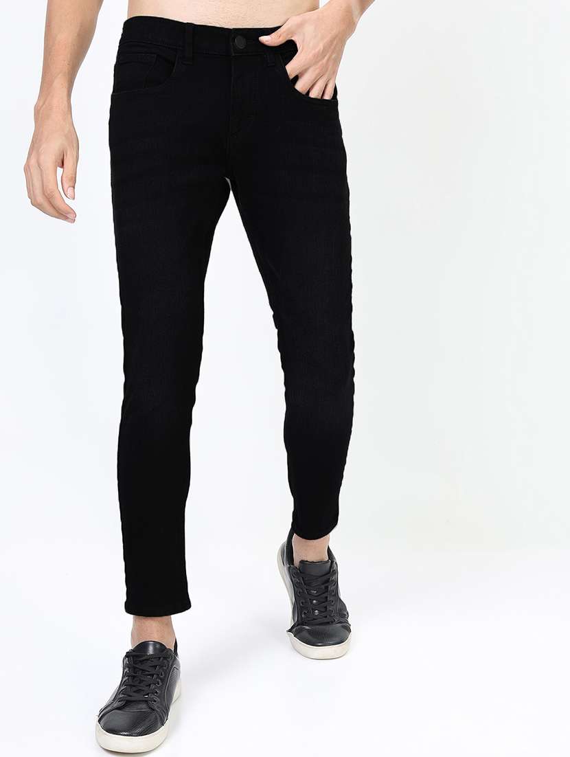 men mid rise plain jeans