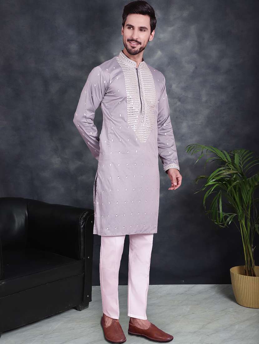 men sequin embroidered kurta pant set - 21048090 -  Standard Image - 2