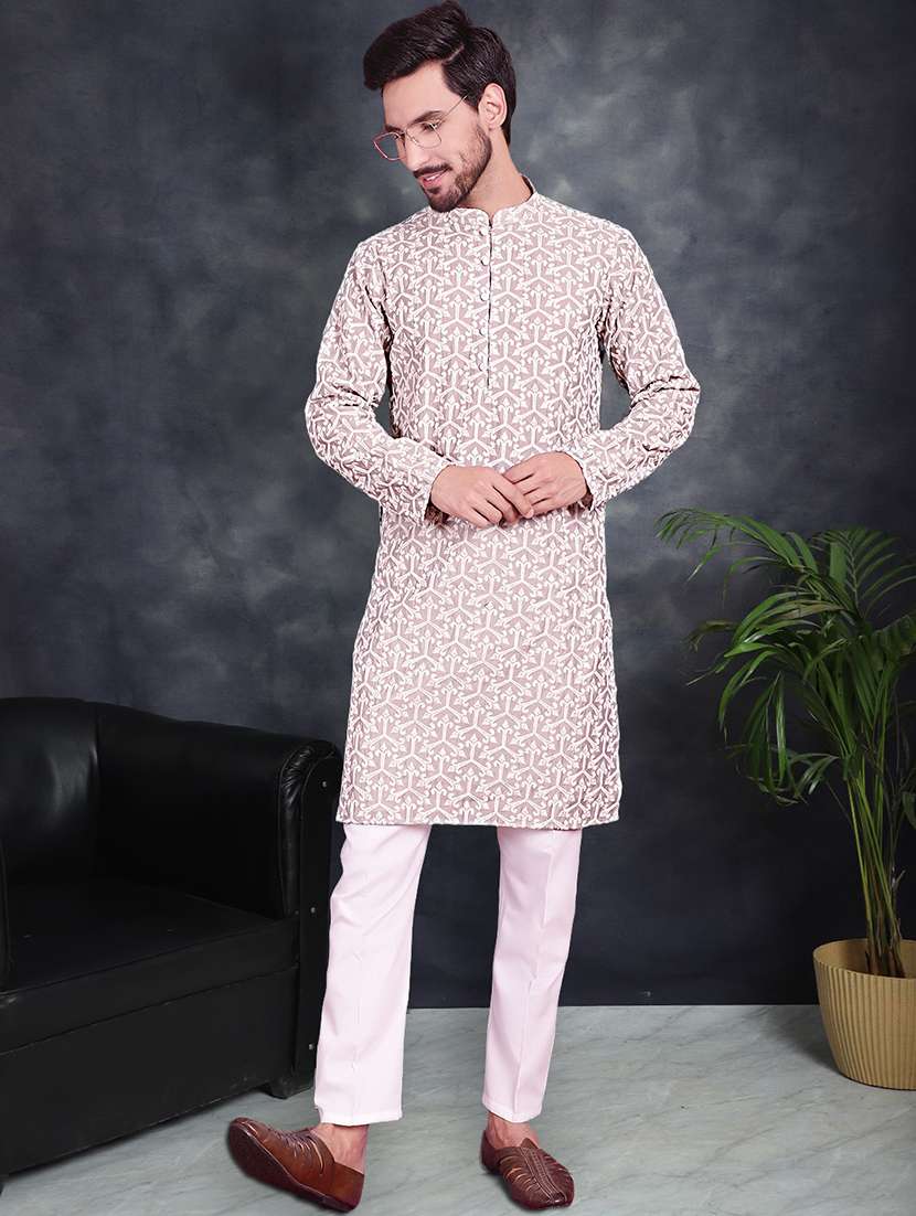 men embroidered kurta pyjama ethnic wear set