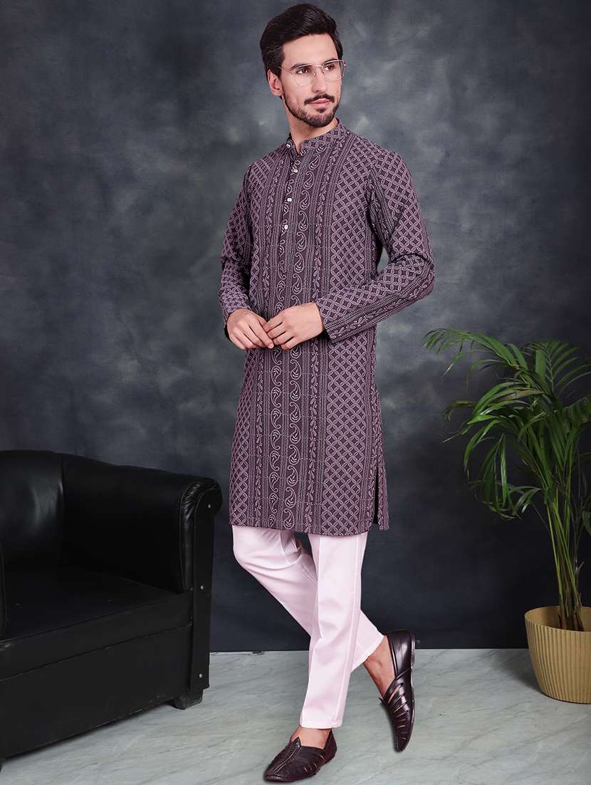 men embroidered kurta pyjama ethnic wear set