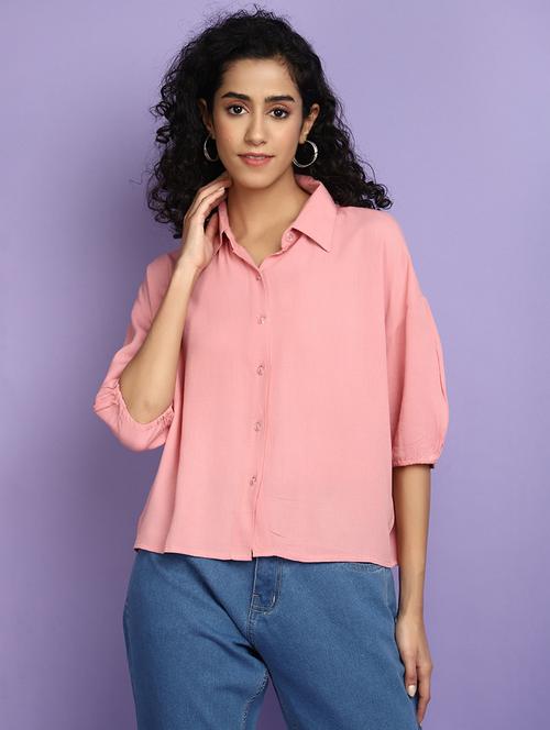 solid pink casual shirt style top - 21048678 -  Standard Image - 0