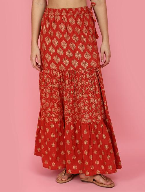 women printed rayon tiered skirt - 21049495 - Standard Image - 0