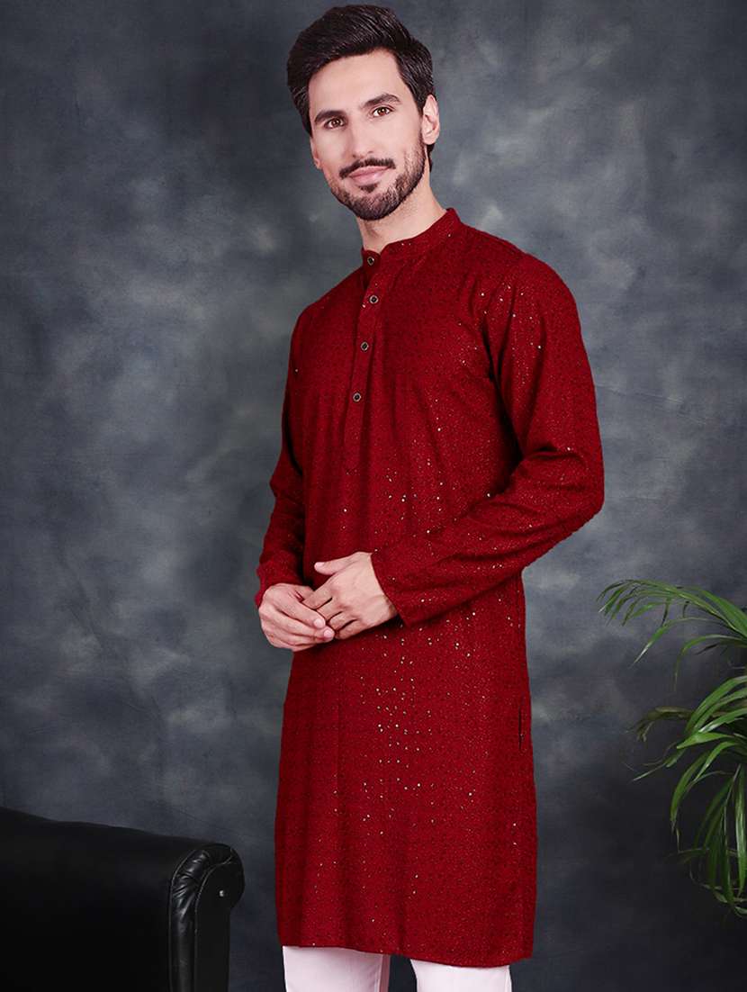 men sequin embroidered long sleeve kurta - 21049908 - Standard Image - 2