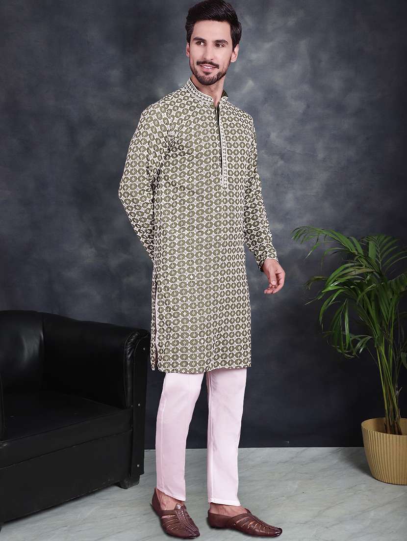men embroidered georgette kurta - 21049929 -  Standard Image - 2