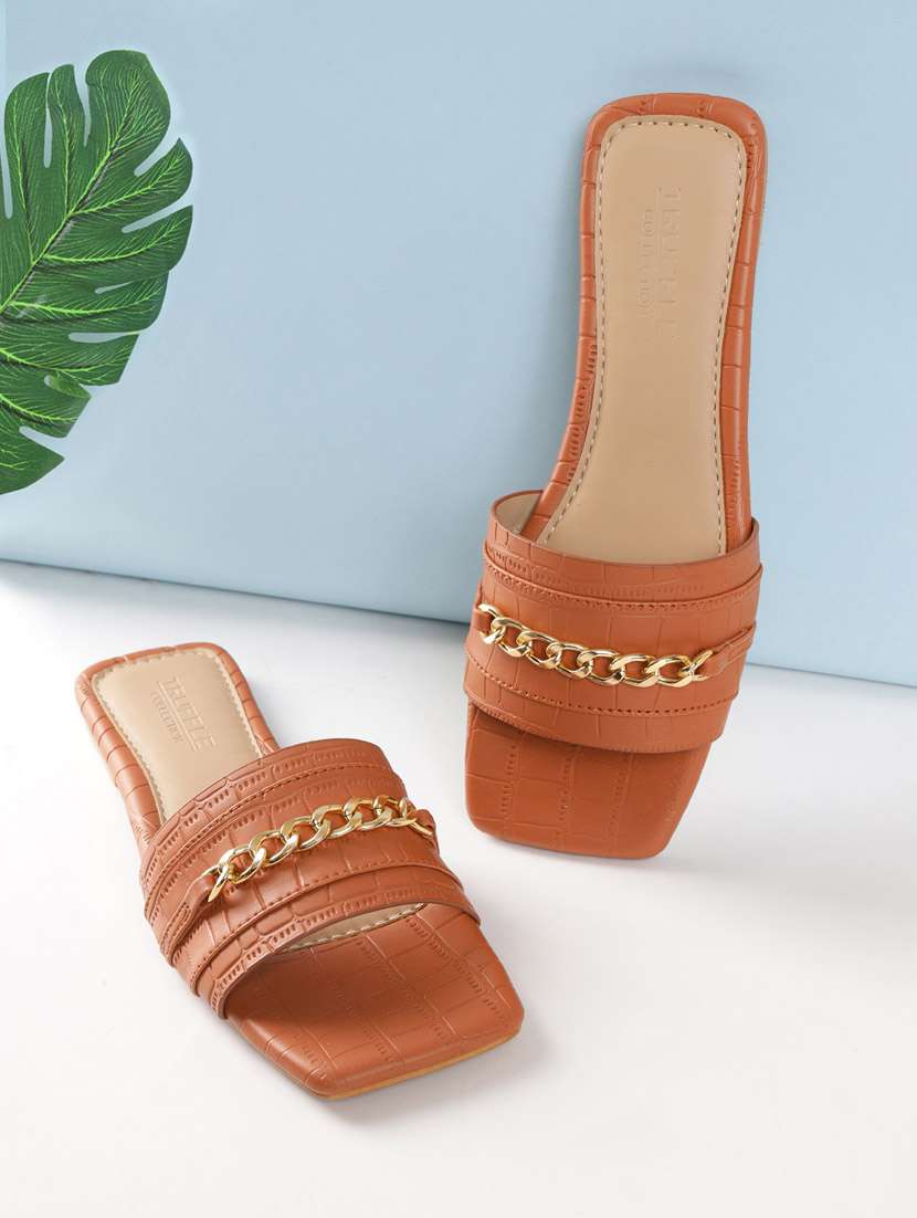 women tan slides flip flop