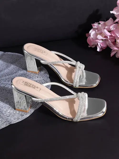 silver women slip on block heel sandal on sandal - 21049992 - Standard Image - 0