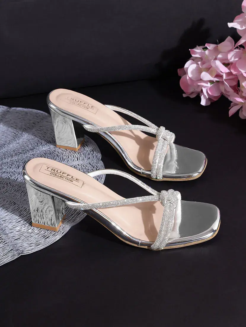 silver women slip on block heel sandal on sandal - 21049992 - Zoom Image - 0
