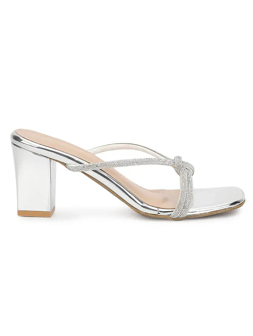 silver women slip on block heel sandal on sandal - 21049992 - Standard Image - 2