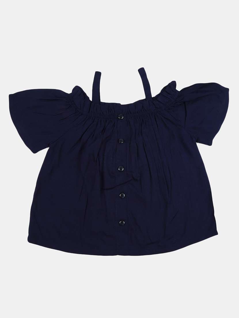 girls navy blue solid regular top