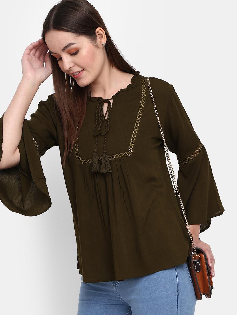 olive green cotton regular top - 21050982 - Standard Image - 2