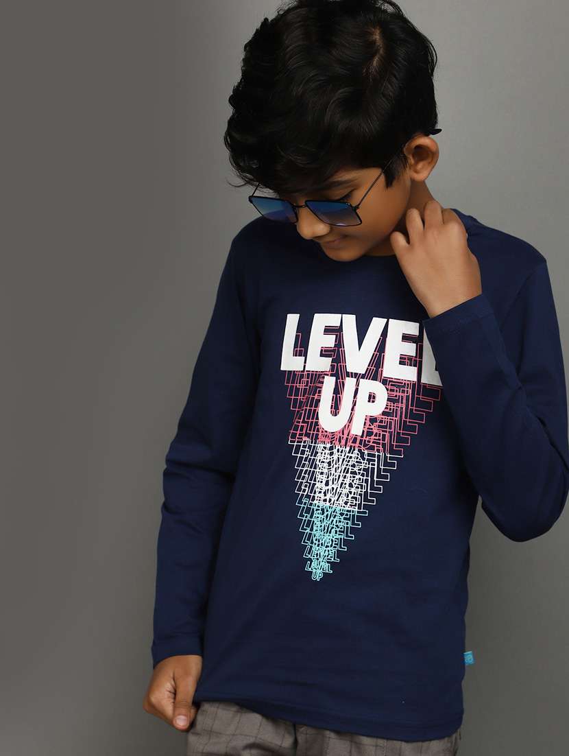 navy blue front print cotton t-shirt - 21051005 -  Standard Image - 2