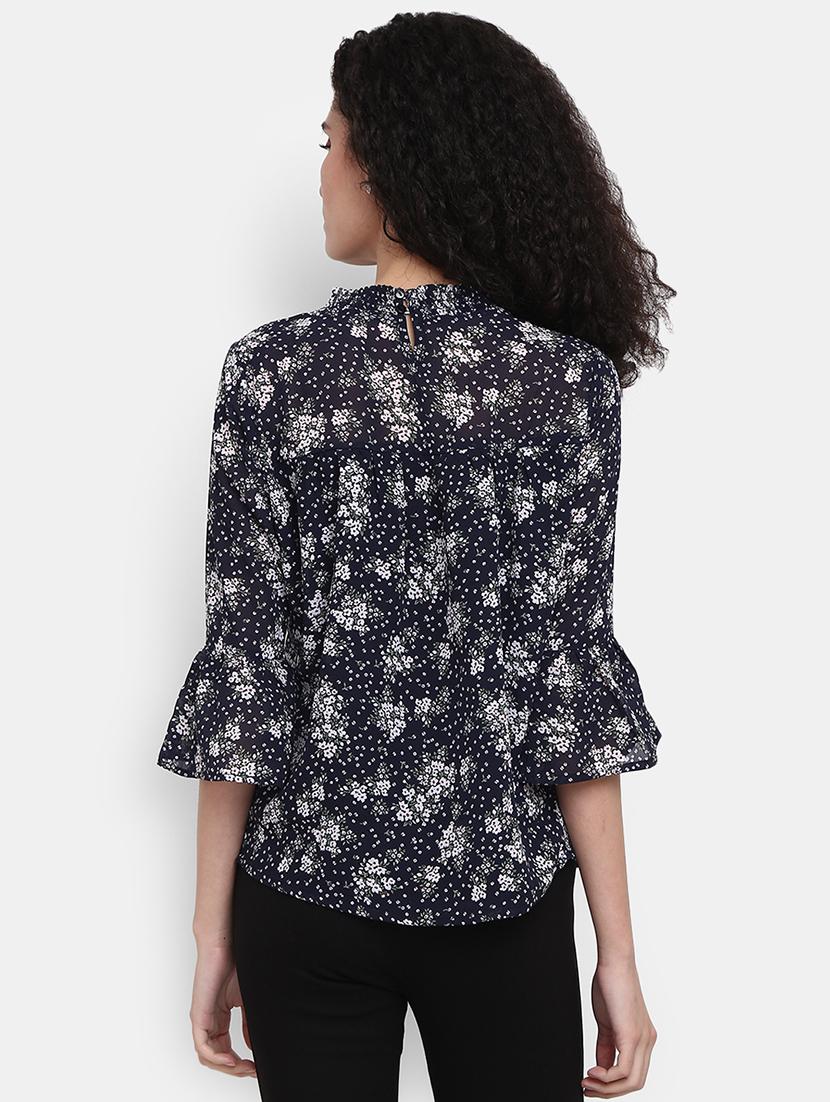 navy blue printed cotton regular top - 21051019 - Standard Image - 2