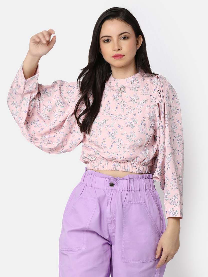 women pink florasl printed crop top