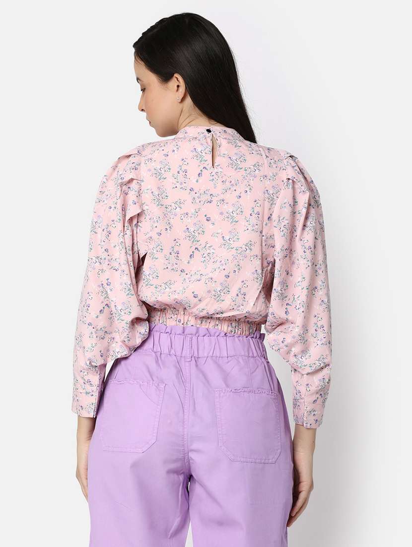 women pink florasl printed crop top - 21051813 -  Standard Image - 2