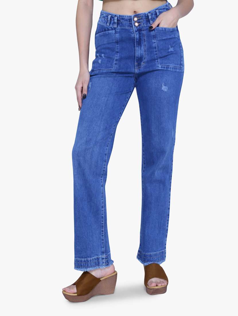 women high rise distressed jean