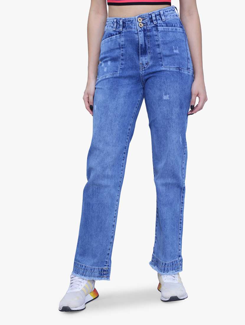 women high rise distressed jean