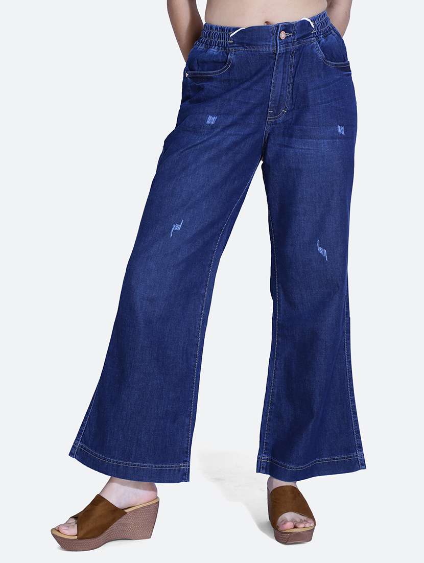 women high rise distressed jean