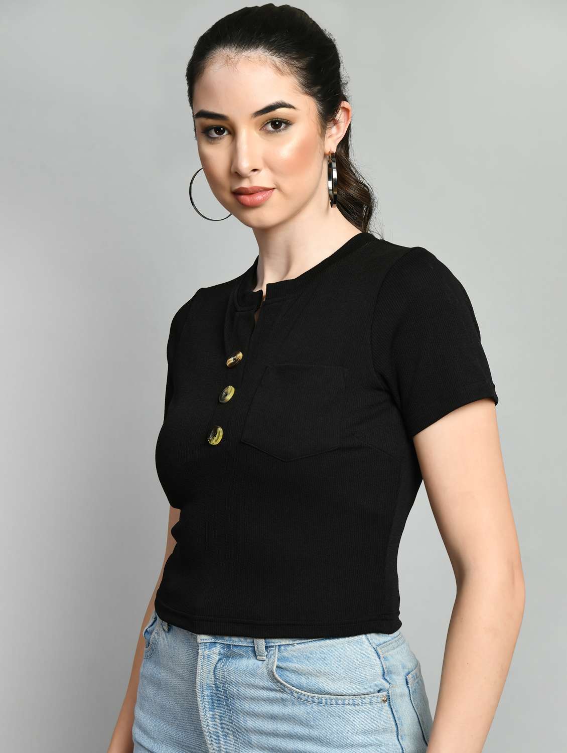 women black solids short sleeves top - 21052454 - Standard Image - 2