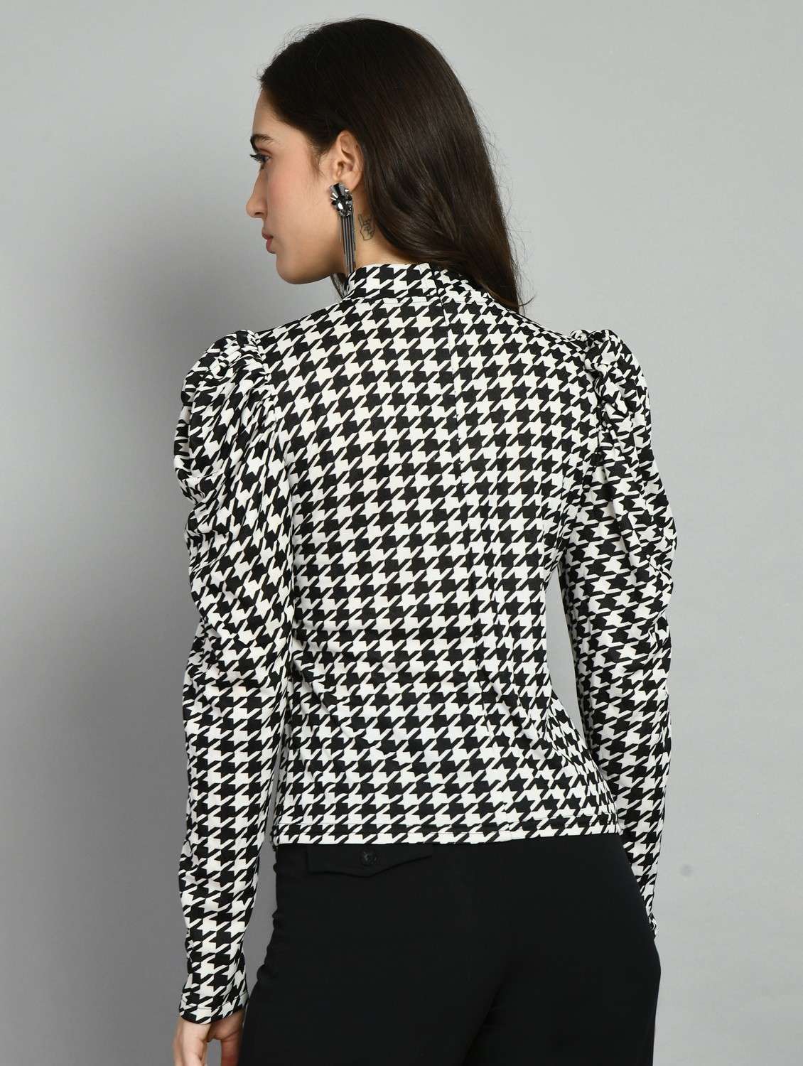 women mock neck houndstooth regular top - 21052582 -  Standard Image - 2