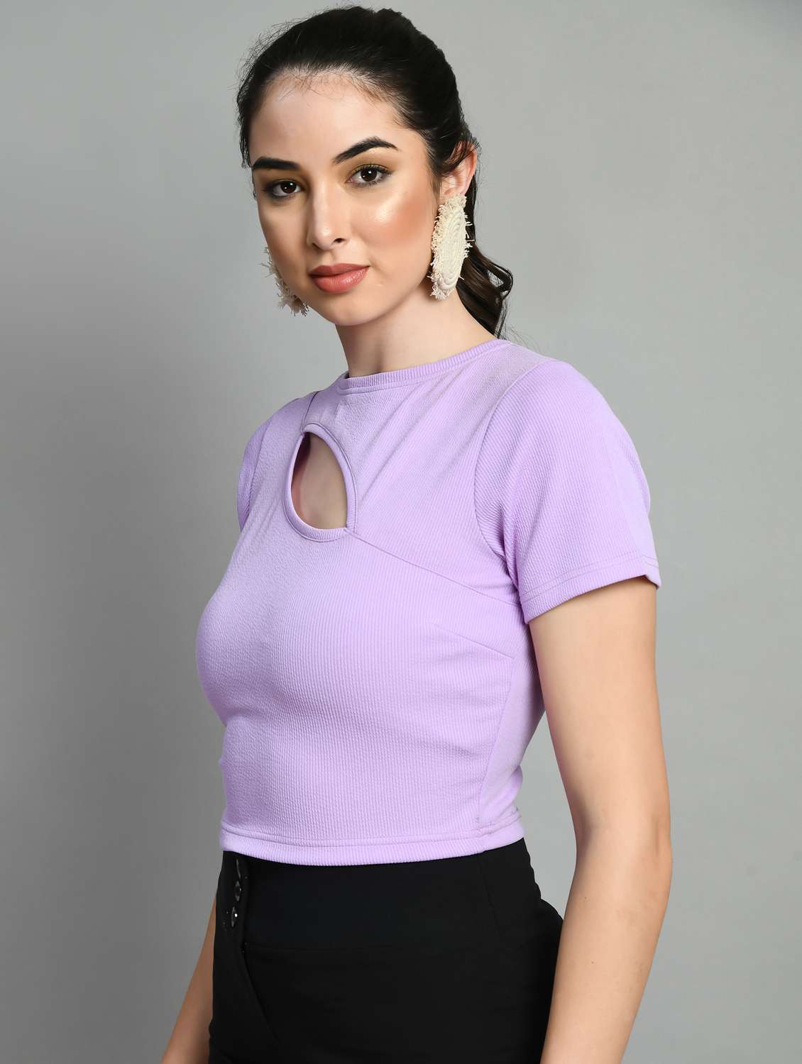 women solid lavender crop top - 21052598 - Standard Image - 2