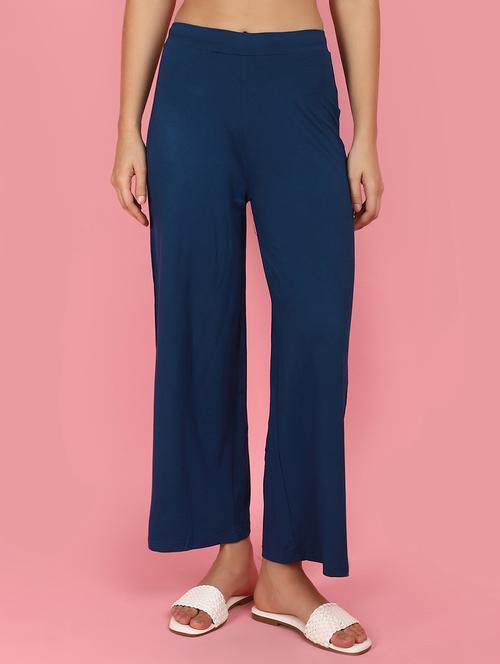 women blue solids palazzos - 21053632 -  Standard Image - 0