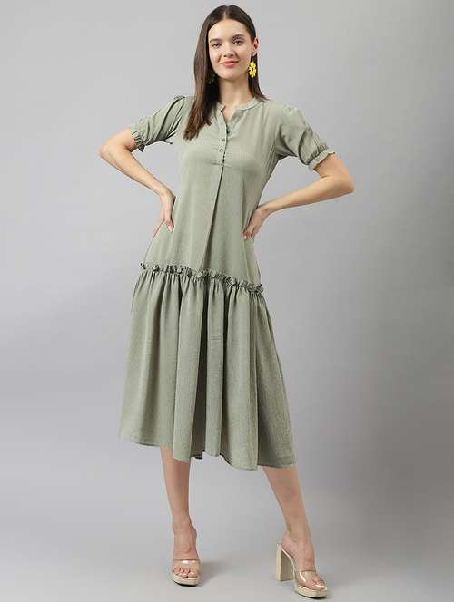 women olive stripes tiered dress - 21054093 -  Standard Image - 0